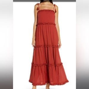 Tory Burch Red Ruffle Maxi Dress
